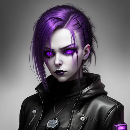 ai 2k: Mujer gótica, pelo violeta, badass , ojos