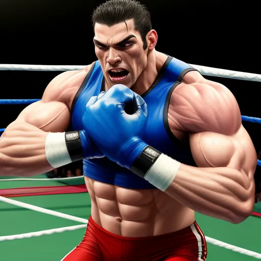 how to make image higher resolution - a man with a boxing glove on his chest and a boxing ring in the background with a green and red ring, by Gatōken Shunshi