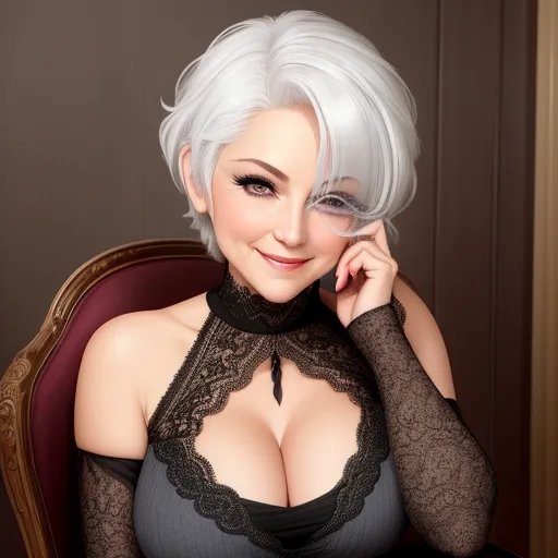 change image resolution online - a woman with white hair and a black bra posing for a picture in a chair with her hands on her face, by Terada Katsuya