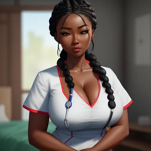 ai image generator from text online - a black woman with a stethoscope on her chest and a nurse uniform on her chest, standing in a hospital room, by Toei Animations