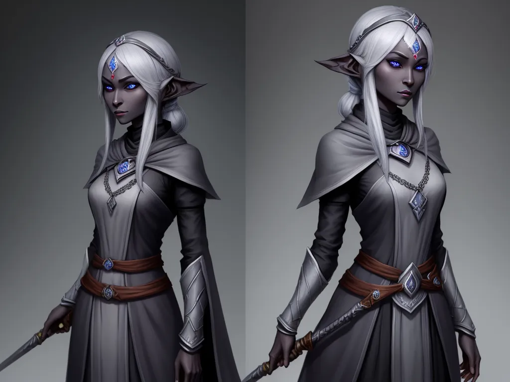 ai image generator free: one female drow monk, grey clothes, full body,