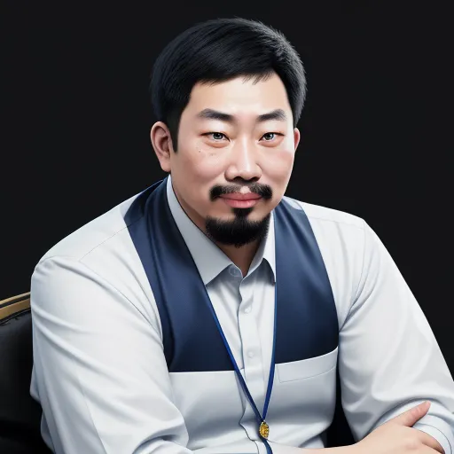 change picture resolution - a man with a beard and a vest on sitting down with his arms crossed and his hands folded out, by Chen Daofu