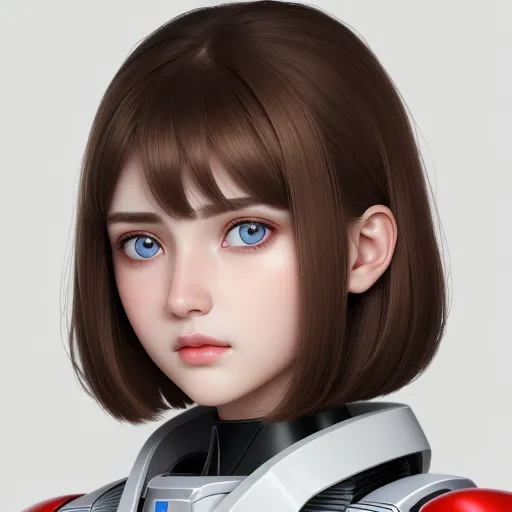 ai that generates images - a digital rendering of a woman with a robot suit on her chest and a red helmet on her head, by Terada Katsuya