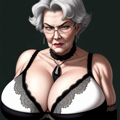 image ai generator from text - a woman with glasses and a bra is wearing a bra top and black panties with a black lace collar, by Hendrick Goudt