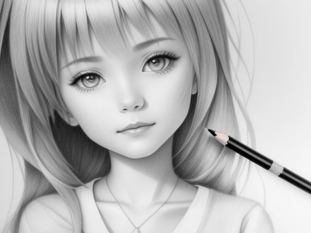 high quality pictures online - a drawing of a girl with a pencil in her hand and a drawing of a girl with long hair, by Daniela Uhlig