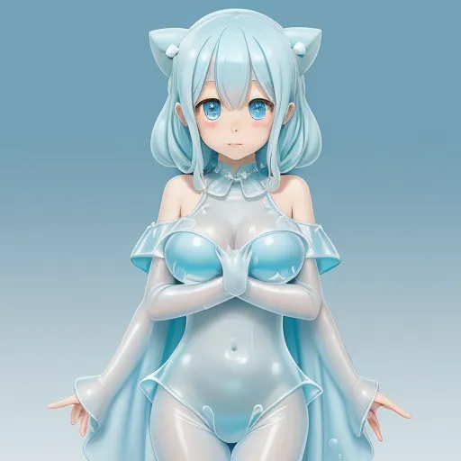 convert image to hd - a cartoon character with blue hair and a cat costume on, posing for a picture with her hands on her hips, by Hanabusa Itchō