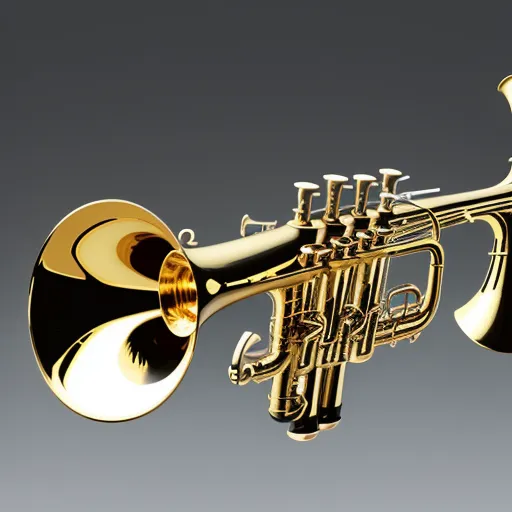 a brass trumpet with a black background and a gray background with a white background and a black background with a white background, by Toei Animations