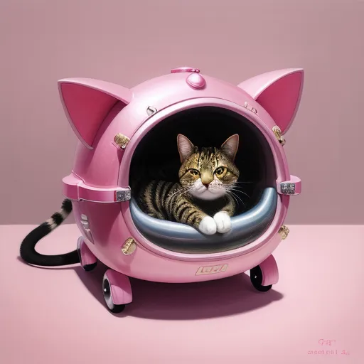 a cat sitting inside of a pink cat carrier on a pink surface with a pink background and a pink wall, by Liu Ye