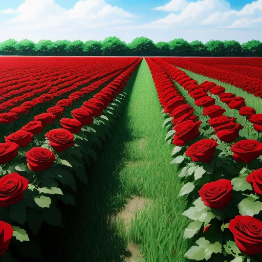 upscaler - a field of red roses with a blue sky in the background and a field of green grass with red flowers, by NHK Animation