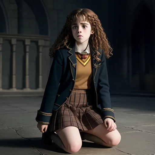 Photo Ai Software Hermione Granger In A Skirt Kneeling Showing Her