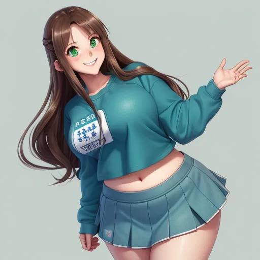 4k resolution picture converter - a girl in a skirt and a sweater with a badge on her arm and a smile on her face, by Chen Daofu