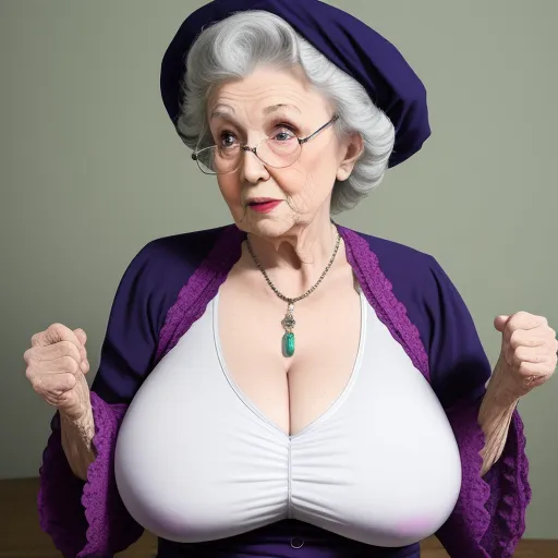 best free ai image generator - a woman in a purple outfit and a necklace on her neck and chest, with a purple hat on her head, by Fernando Botero