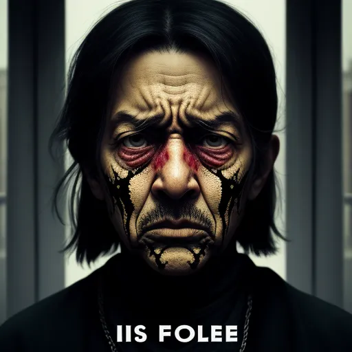 upscale images - a man with a face painted like a demon with a message underneath it that reads, it is folle, by Kent Monkman