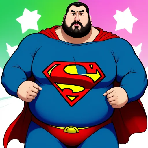 a cartoon of a man dressed as superman with stars in the background and a beard and mustache, standing in front of a colorful background, by Toei Animations