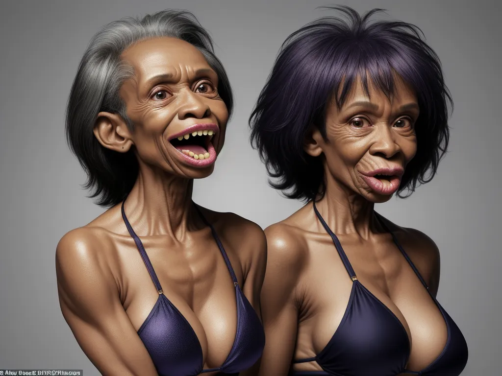 ai image upscale - a couple of women in bikinis posing for a picture together with a creepy face on their face and a creepy expression on their face, by Jamie Hewlett