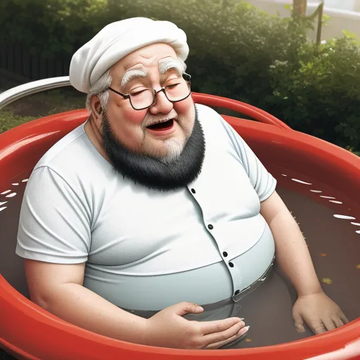 how do i improve the quality of a photo - a man in a pool with a beard and glasses on his head, with a beard on his head, by Botero