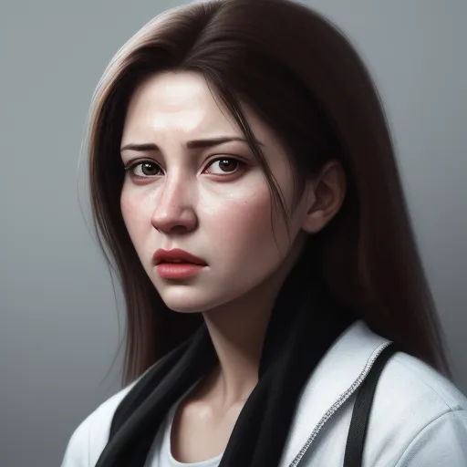 a woman with a scarf around her neck and a white shirt on her shoulders, looking at the camera, by Lois van Baarle