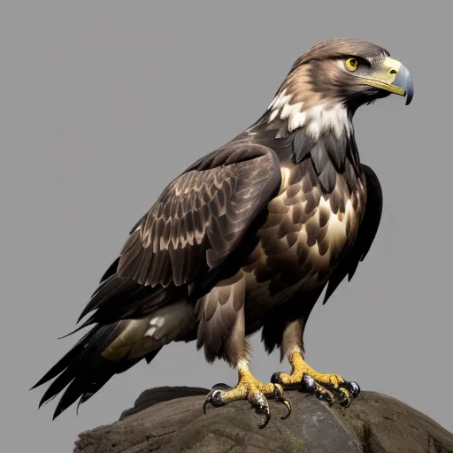 high quality pictures online - a bird of prey sitting on a rock with a gray background and a yellow beak and feet, with a black and white head and yellow beak, by John James Audubon