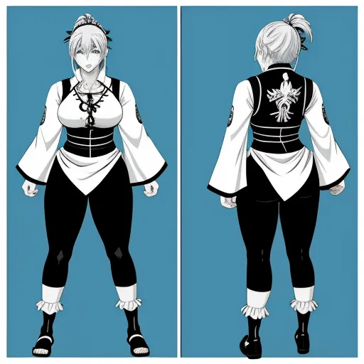 high resolution images - two different views of a woman in black and white outfits, one with a black and white outfit and the other with a black and white outfit, by Gatōken Shunshi
