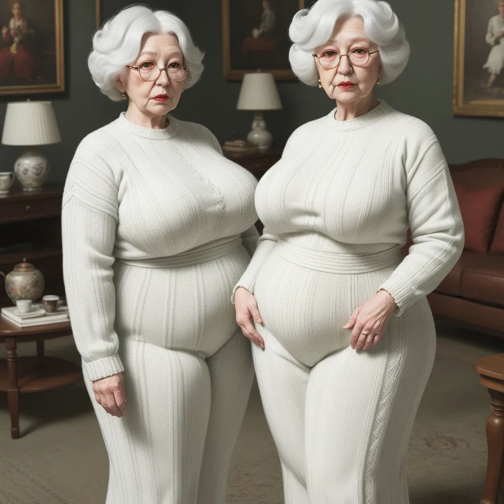 Photo High Quality White Grandma Knitting Big Wide Hips Big Thighs