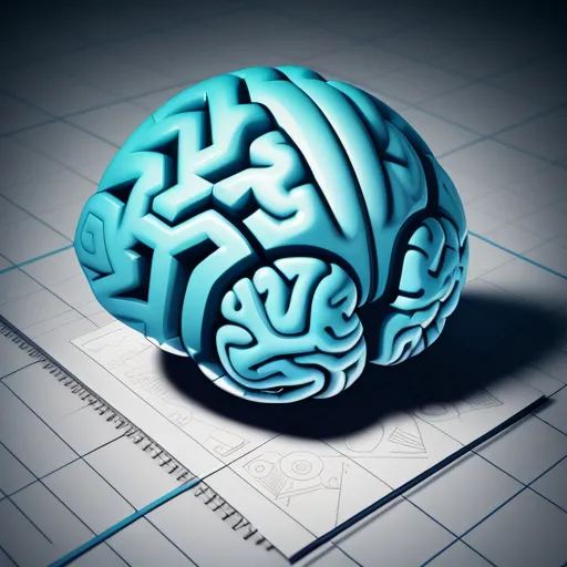 increase resolution of photo - a blue brain model sitting on top of a table next to a ruler and a pen on a table, by Adam Martinakis