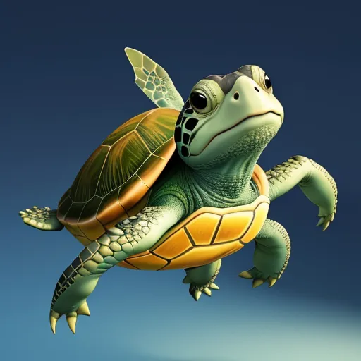 animated image ai - a turtle is flying through the air with its head above the water's surface, with its eyes open, by Pixar Concept Artists