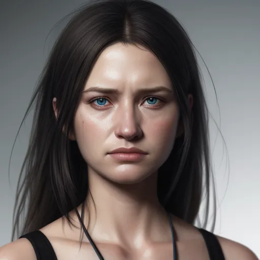 best free text to image ai - a woman with blue eyes and a black tank top on a gray background with a black strap around her neck, by François Louis Thomas Francia