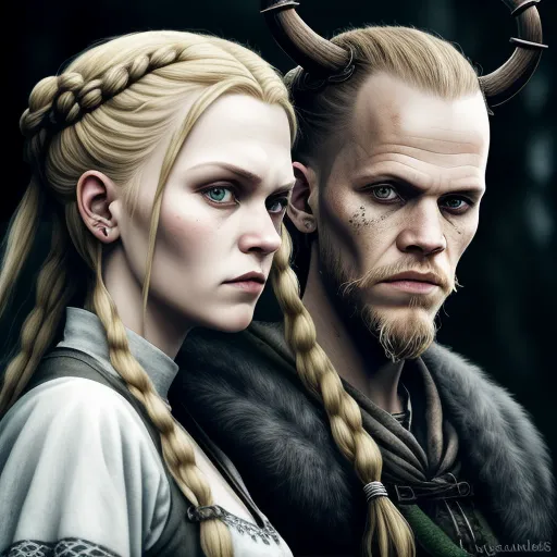 images high resolution - a man and a woman with horns on their heads are standing next to each other in front of a forest, by Daniela Uhlig