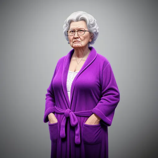 free high resolution images - a woman in a purple robe and glasses is posing for a picture with her hands on her hips and her hands on her hips, by Gregory Crewdson
