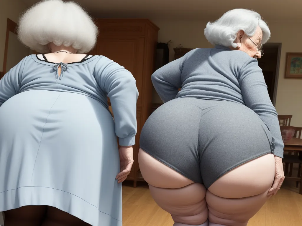 photo resolution changer: granny, showing big booty in g string, bending