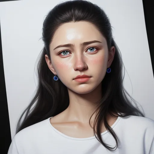 4k to 1080p photo converter - a woman with blue earrings is shown in this digital painting style photo by artist mark taylor, who is currently in the studio, by Daniela Uhlig
