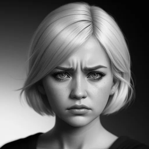a woman with a sad look on her face and a black background with a white background and a black background with a white background, by Daniela Uhlig