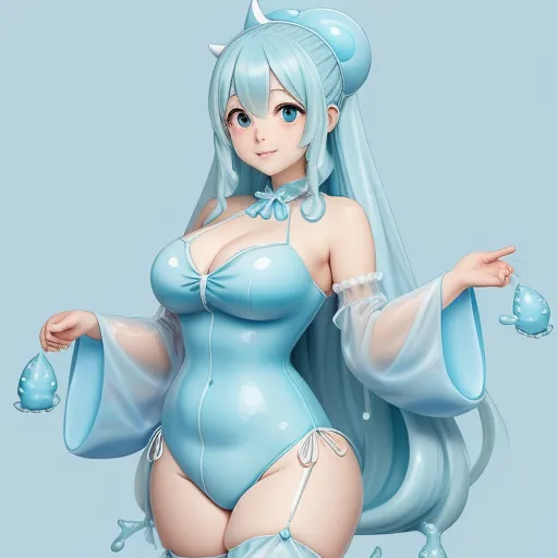 a cartoon character with blue hair and a blue outfit on, posing for a picture with her hands in her pockets, by Chen Daofu