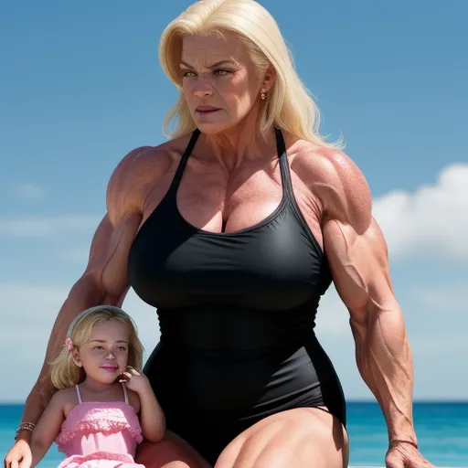 hd photo online - a woman and a little girl sitting on the beach posing for a picture together, with the woman in the middle of the photo, by Hendrik van Steenwijk I