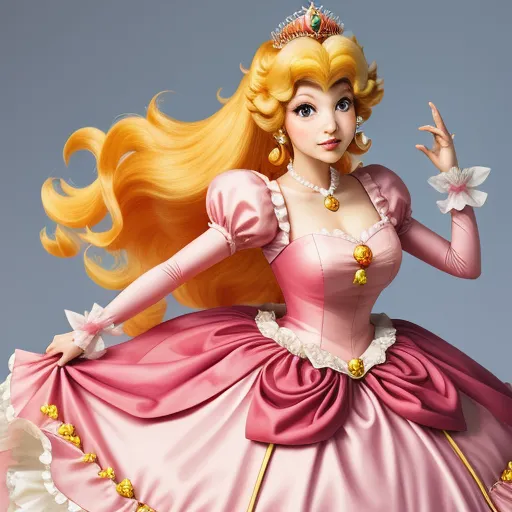 a cartoon of a woman in a pink dress with a tiara on her head and a hand in her other hand, by Toei Animations