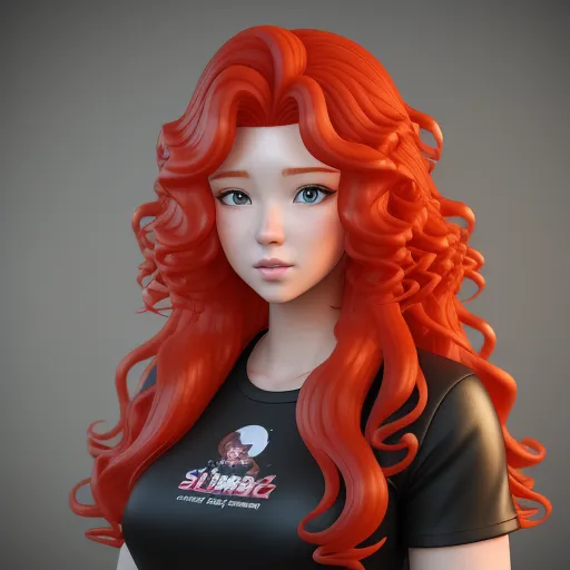 a red haired woman with long hair and a black shirt on a gray background with a red hair and a black shirt, by Akira Toriyama