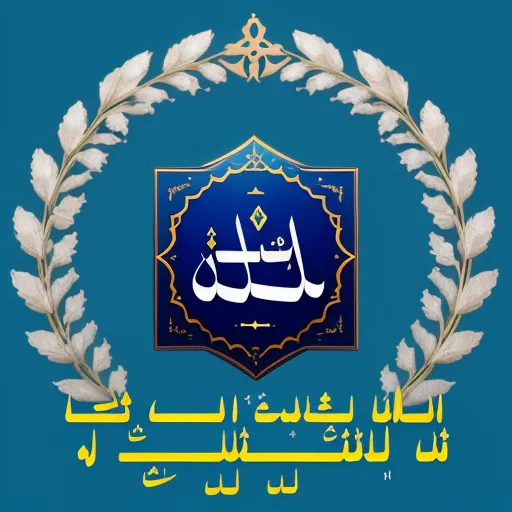 make a picture 4k online - a blue background with a gold frame and a white wreath with arabic writing in the middle of it and a blue background with a gold border, by Baiōken Eishun