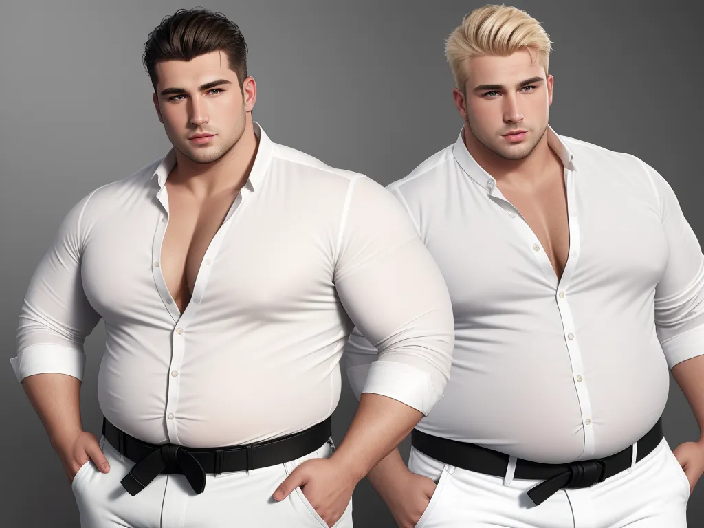 turn photo to 4k - two men in white shirts and black ties posing for a picture together, both with their hands on their hips, by Botero