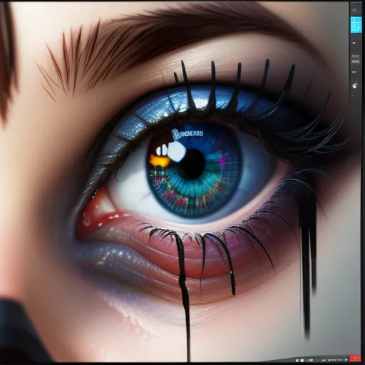 a computer generated image of a blue eye with long eyelashes and a teary eyeliner on the side of the eye, by Daniela Uhlig