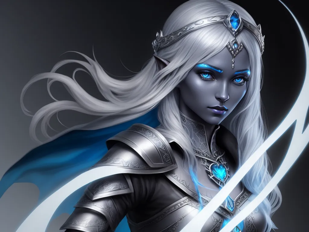 image resolution enhancer - a woman with a sword and a blue cape on her head and a blue cape on her shoulder and a blue cape on her head, by Daniela Uhlig