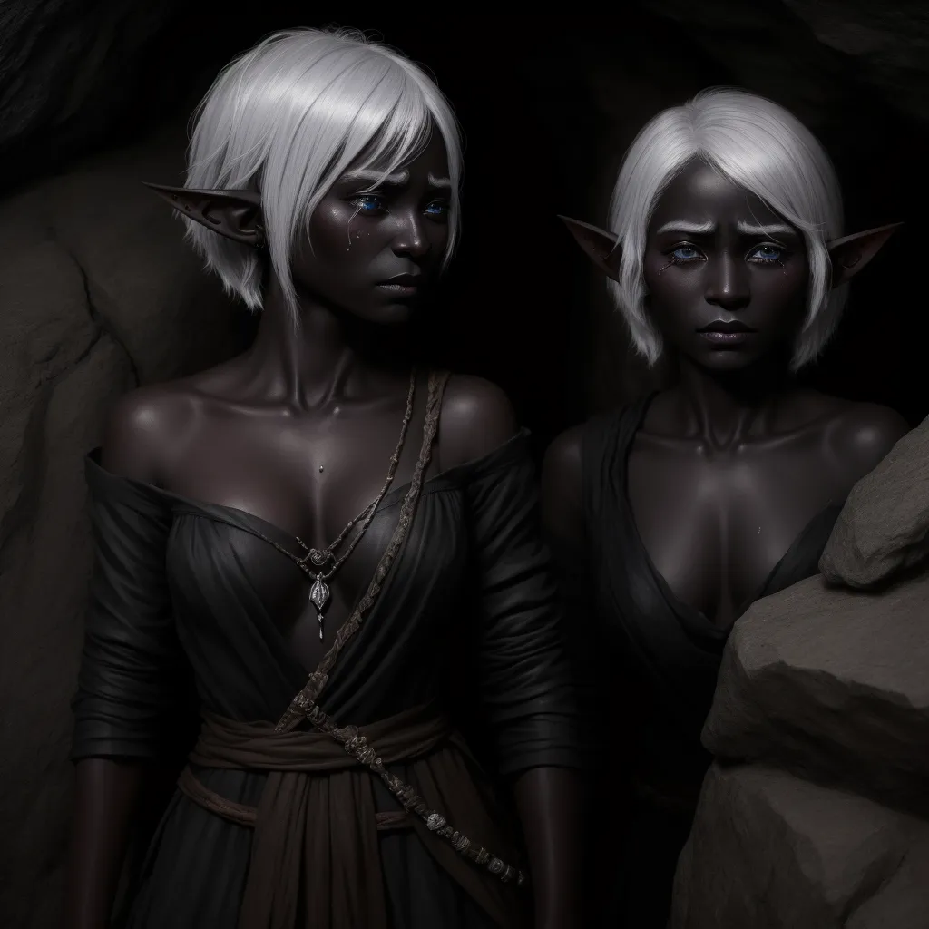 two women with white hair and white hair are standing in a cave with rocks and a rock formation behind them, by François Louis Thomas Francia