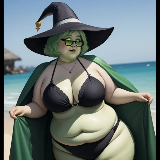 convert image to text ai - a woman in a bikini and hat on the beach with a cape around her shoulders and a cape around her neck, by Rumiko Takahashi