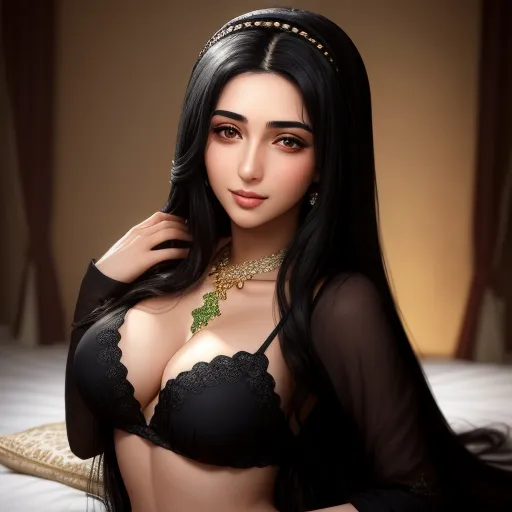 highest resolution image - a very pretty lady in a black bra and lingerie posing for a picture with her hands on her hips, by Chen Daofu