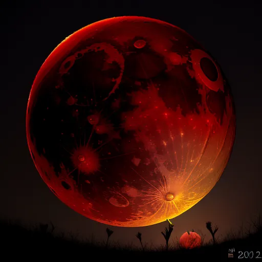 upscale images - a red moon with a black background and a red sky with stars and a red flower in the foreground, by Sailor Moon