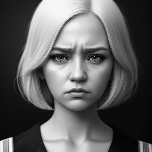 how to change resolution of image - a woman with blonde hair and a black shirt is staring at the camera with a sad look on her face, by Daniela Uhlig