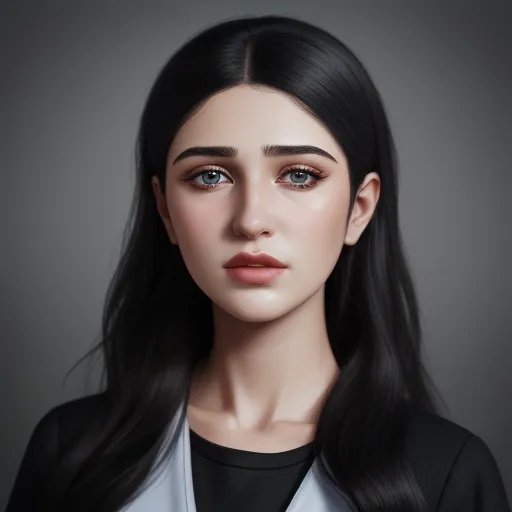 1080p to 4k converter picture - a woman with long black hair and a black shirt is shown in this digital painting image of a woman with long black hair and a black shirt is shown in the, by Lois van Baarle