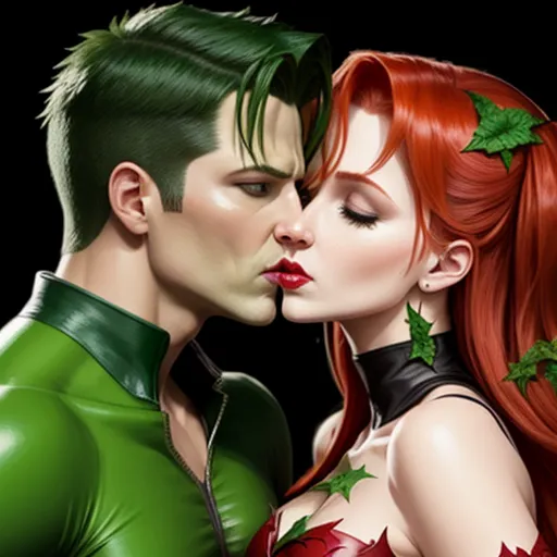 change image resolution online - a couple of people that are kissing each other with leaves on their heads and leaves on their bodys, by Ethan Van Sciver