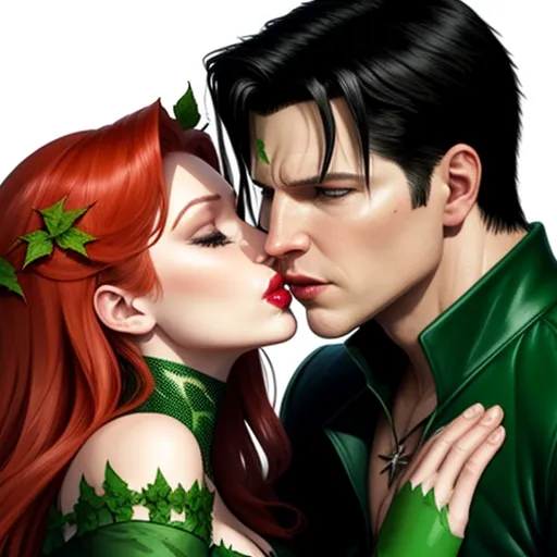 4k photo converter free - a couple of people that are kissing each other with leaves on their heads and leaves on their body and nose, by Ethan Van Sciver