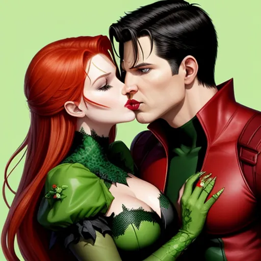 a couple of people that are kissing each other in a painting style of a man and woman with red hair, by Ethan Van Sciver