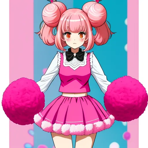 a girl in a pink dress with pink pom poms on her head and a pink skirt and white shirt, by Toei Animations